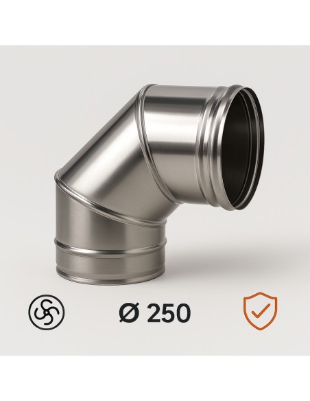 Curva In Acciaio Inox  Assemblaggio Canna Fumaria Diametro 250 mm Deviazioni 90° 
