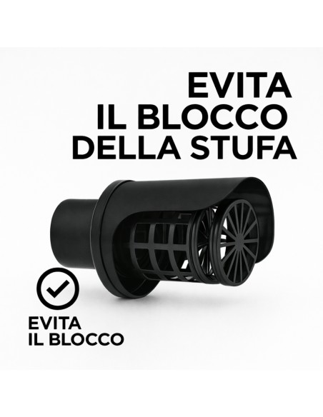  Cappello Orizzontale Griglia Ø 80 mm Acciaio Inox Verniciato Nero Stufa Pellet