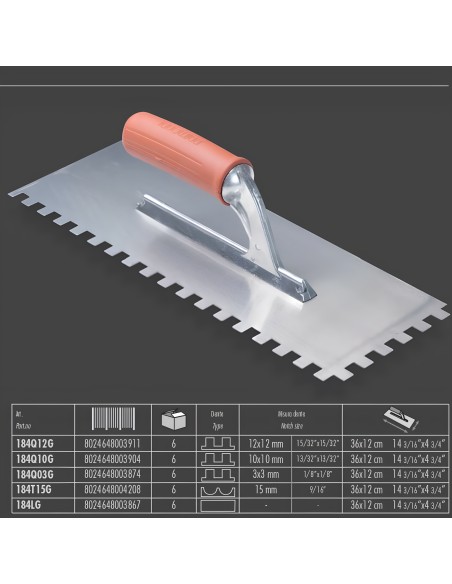 Frattone Americano Dentato 36x13cm Impugnatura Gomma Dentatura 10x10mm