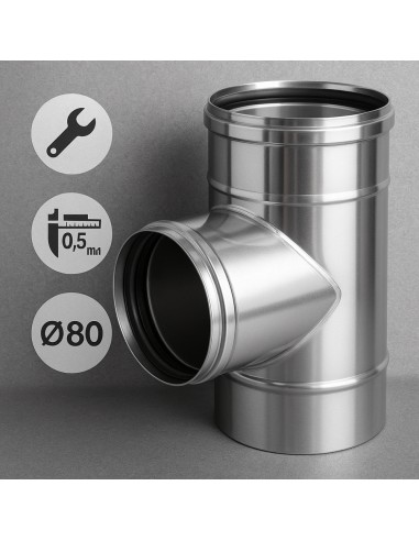 Raccordo T 90° Mono Parete Acciaio Inox Sp. 0,5 mm Collegamento Canna Fumaria