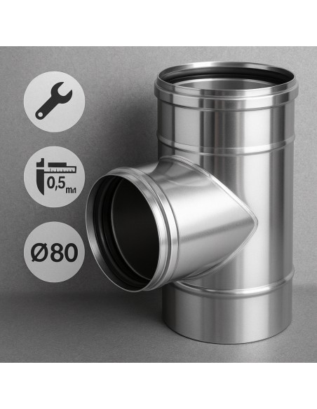 Raccordo T 90° Mono Parete Acciaio Inox Sp. 0,5 mm Collegamento Canna Fumaria