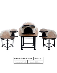 Forno Legna Artigianale Diametro 80 cm Capienza 2/3 Pizze Wave Beige Con Base 2