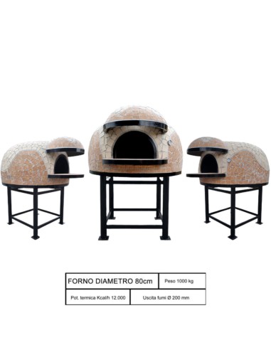 Forno Legna Artigianale Diametro 80 cm Capienza 2/3 Pizze Wave Beige Con Base
