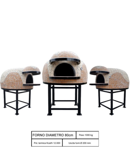 Forno Legna Artigianale Diametro 80 cm Capienza 2/3 Pizze Wave Beige Con Base