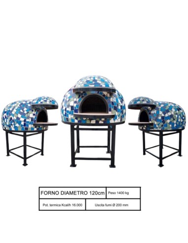 Forno A Legna Artigianale Diametro 120 cm Capienza 5 Pizze Cetara Blu Con Base
