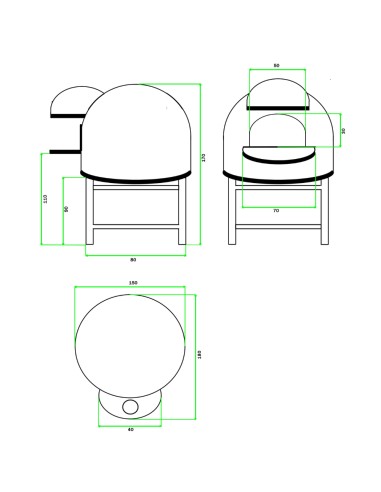 Forno A Legna Artigianale Diametro 120 cm Capienza 5 Pizze Cetara Blu Con Base