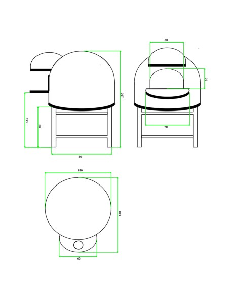 Forno A Legna Artigianale Diametro 120 cm Capienza 5 Pizze Cetara Blu Con Base