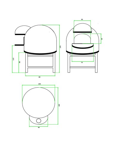 Forno Legna Artigianale Diametro 120 cm Capienza 5 pizze Unique Rosso Con Base