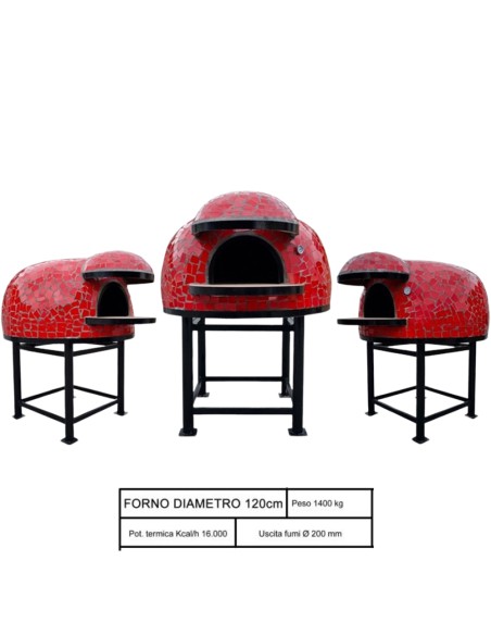 Forno Legna Artigianale Diametro 120 cm Capienza 5 pizze Unique Rosso Con Base