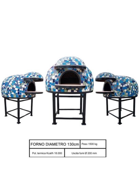 Forno A Legna Artigianale Diametro 130 cm Capienza 6/7 pizze Cetara Blu Con Base