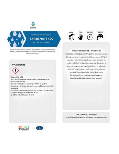 Farbe Matt 400 Pittura Acrilica Idrorepellente Coprente Traspirante Interni