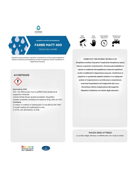 Farbe Matt 400 Pittura Acrilica Idrorepellente Coprente Traspirante Interni