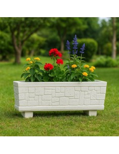 Fioriera Giardino Cemento Effetto Pietra L.101xP.30xH.34 cm Serie Valle d'Itria