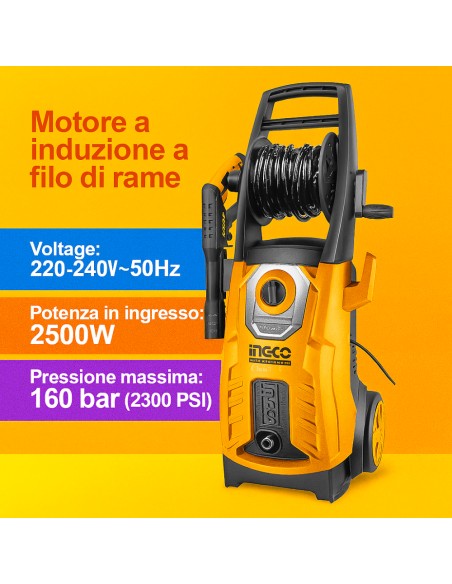 Idropulitrice Elettrica 2500W 160BAR Inclusi Accessori Pulizia Sporco 