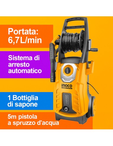 Idropulitrice Elettrica 2500W 160BAR Inclusi Accessori Pulizia Sporco 
