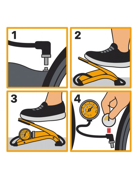 Pompa Pedale Professionale Manometro Tubo Acciaio Bici Moto Auto 55x120mm
