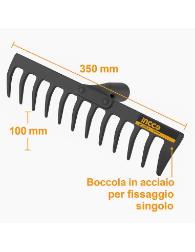Rastrello Acciaio 14 Denti Senza Manico Pulizia Giardinaggio  