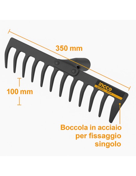 Rastrello Acciaio 14 Denti Senza Manico Pulizia Giardinaggio  