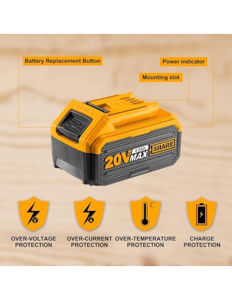 Batteria Ioni Litio 20V 4AH Indicatore LED Potenza Costante Strumenti elettrici