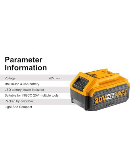 Batteria Ioni Litio 20V 4AH Indicatore LED Potenza Costante Strumenti elettrici