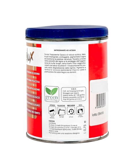 Impregnante Colore Mogano Soluzione Acrilica Fondo Protettivo Legno Ecolux