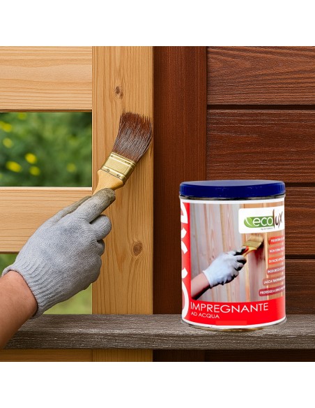 Impregnante Colore Mogano Soluzione Acrilica Fondo Protettivo Legno Ecolux