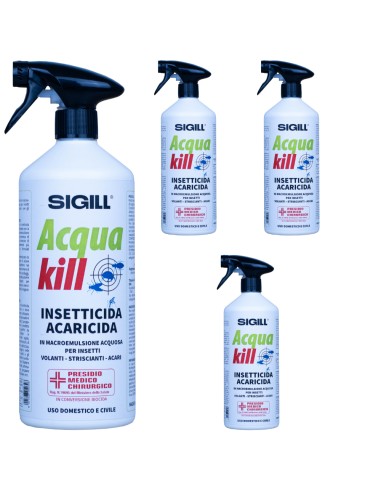 Insetticida Acaricida Acqua Kill Insetti Striscianti Volanti Acari 750ml 4 Pezzi