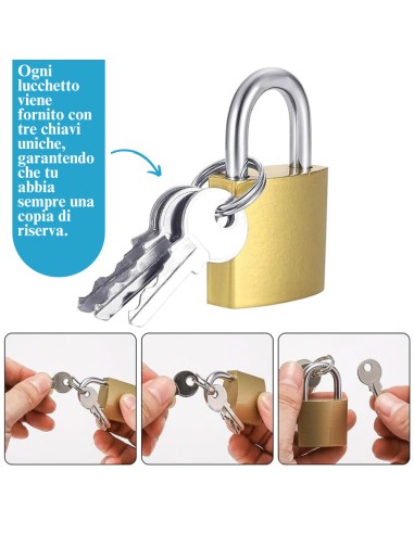 Lucchetto Ad Arco Ottone Con 3 Chiavi Estraibili Ottone Nichelato  