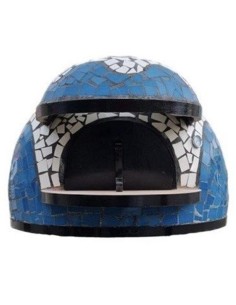 Forno A Legna Artigianale Rivestimento Mosaico Bianco Azzurro Pizza Linea Wave