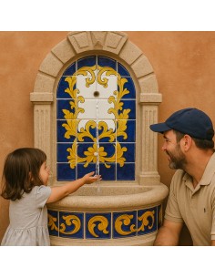 Fontana Spagnola Modello Barocco Maiolica H120xL80xP45 Cm Cemento Effetto Pietra 2