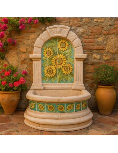 Fontana Spagnola Modello Girasoli Maiolica H120xL80xP45 cm Cemento Effetto Pietra 2