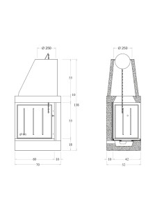 Camino Legna Prefabbricato  In Ghisa Focolare Aperto DS70TGH Reversibile Calore 2