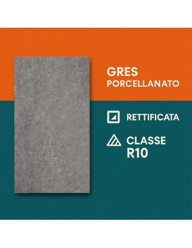 Piastrella Gres Porcellanato Rettificata Quarz Antracite R10 30x60 cm