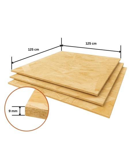 Set Pannelli OSB Fibra Legno Truciolato Sp. 9 mm Multistrato 125x125 cm 12 Pezzi