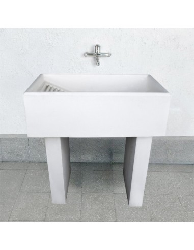 Pilozza Lavatoio Ostuni Bianco 84 x 50 x H.28 cm Con Piedi 10 x 40 x H 60 cm