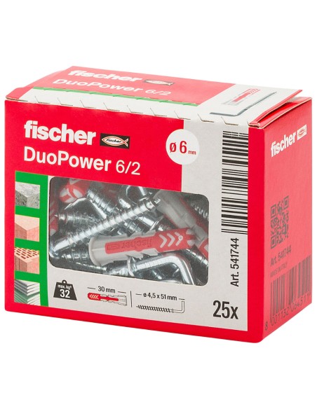 Tassello Universale Bi-Materiale Gancio Medio DuoPower 6/2 Fissaggi Sicuri 25 Pz