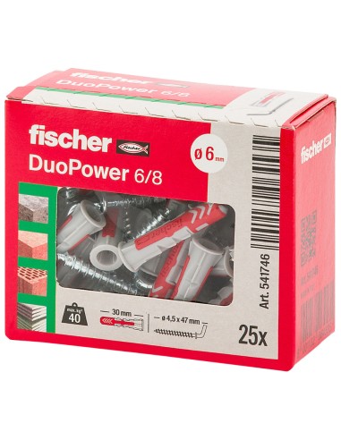  Tassello Universale Bi-Materiale Carichi Elevati DuoPower 6/8 Gancio Corto 25 Pz