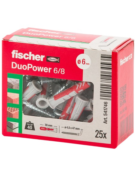 Tassello Universale Bi-Materiale Carichi Elevati DuoPower 6/8 Gancio Corto 25 Pz