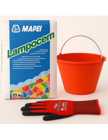 Kit Ancoraggi Rapidi Riparazioni Cemento Rapido 25 Kg Guanti XL Secchio D 36 cm