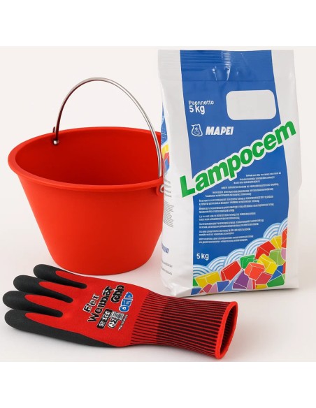 Kit Ancoraggi Rapidi Riparazioni Cemento Rapido 5 Kg Guanti XL Secchio D 36 cm