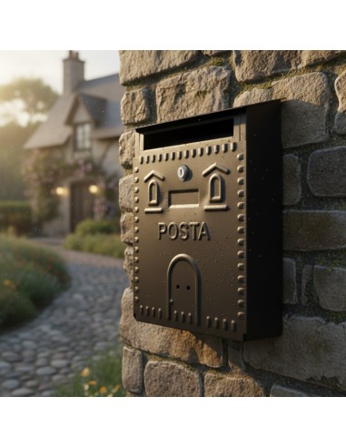 Cassetta Postale Rustica Nera In Ferro Battuto 230x90xH.290 mm