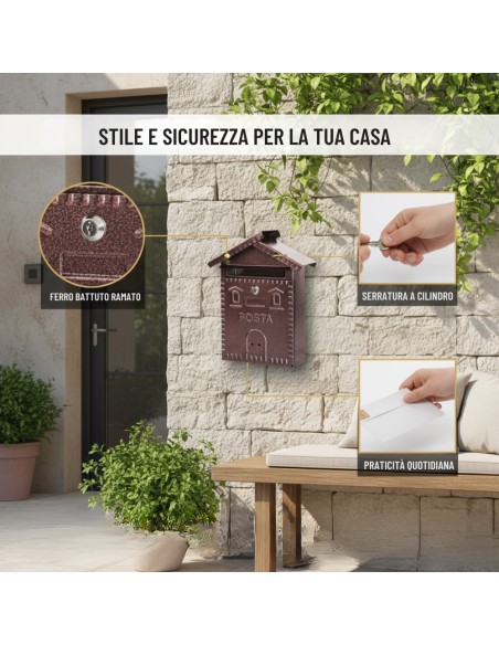 Cassetta Postale Rustica Rame In Ferro Battuto 280x90xH.350 mm