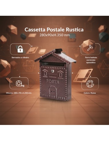 Cassetta Postale Rustica Rame In Ferro Battuto 280x90xH.350 mm