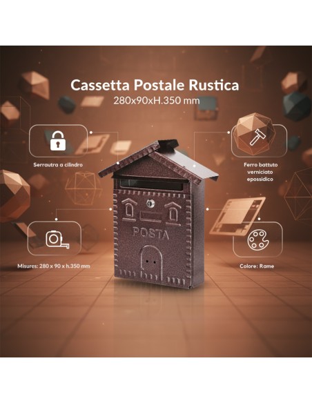 Cassetta Postale Rustica Rame In Ferro Battuto 280x90xH.350 mm