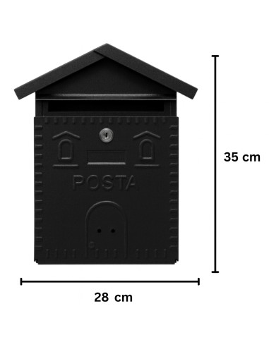 Cassetta Postale Rustica Nera In Ferro Battuto 280x90xH.350 mm