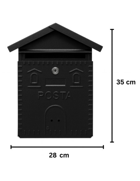 Cassetta Postale Rustica Nera In Ferro Battuto 280x90xH.350 mm