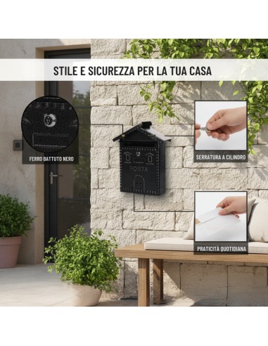 Cassetta Postale Rustica Nera In Ferro Battuto 280x90xH.350 mm