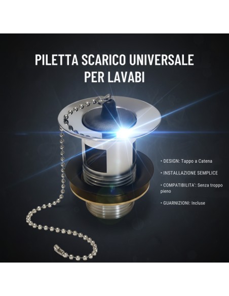 Piletta Scarico Universale 1 Pollice Senza troppo pieno Per Lavabi 