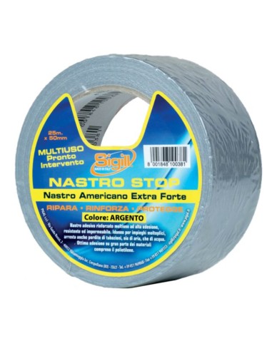 Nastro Stop Argento Rinforzato Multiuso Impermeabile 25 m x 50 mm