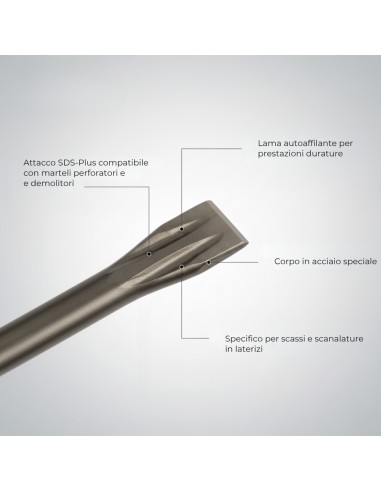 Scalpello Piatto Pro 20 x 250 mm Per Calcestruzzo Mattoni E Materiali Edili